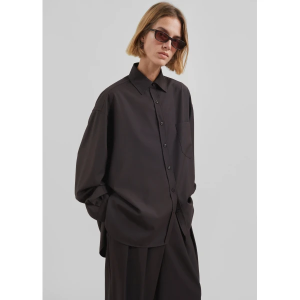 The Frankie Shop Georgia Wool Blend Shirt – Brown, view 2