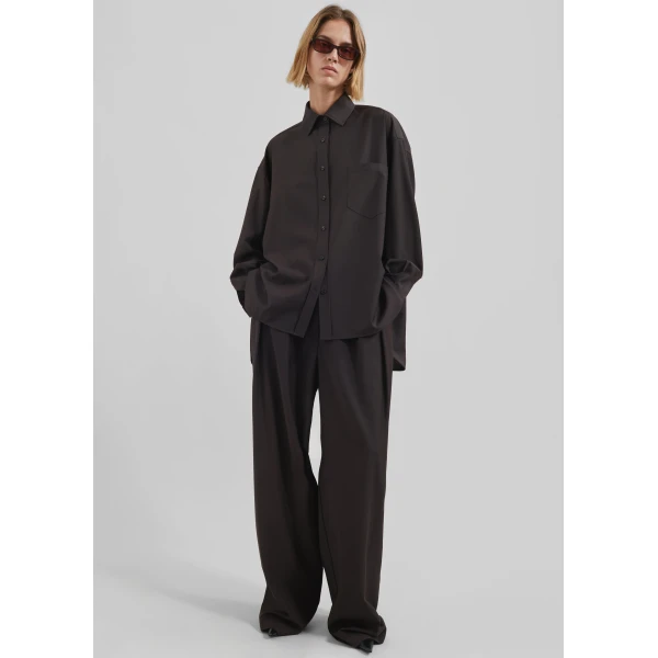 The Frankie Shop Georgia Wool Blend Shirt – Brown, view 3