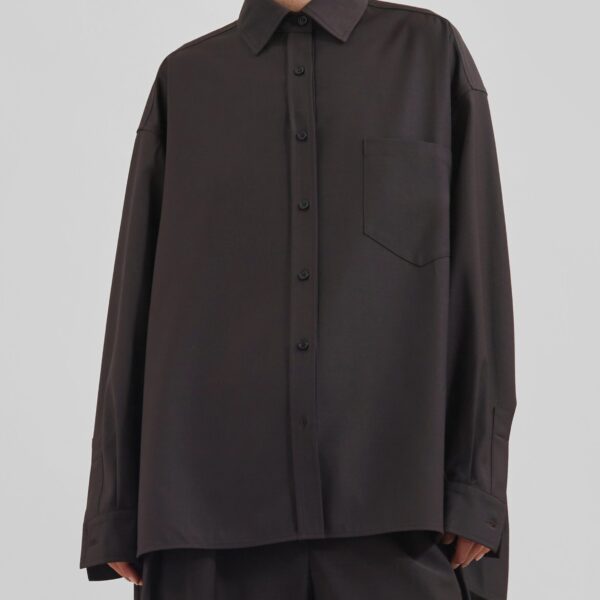 The Frankie Shop Georgia Wool Blend Shirt - Brown - Oversized Minimalist Tops in Brown - Shop at Coveti