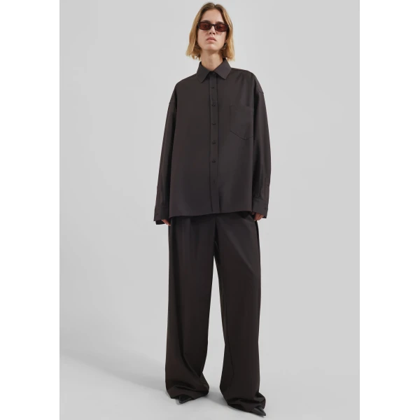 The Frankie Shop Georgia Wool Blend Shirt – Brown, view 7