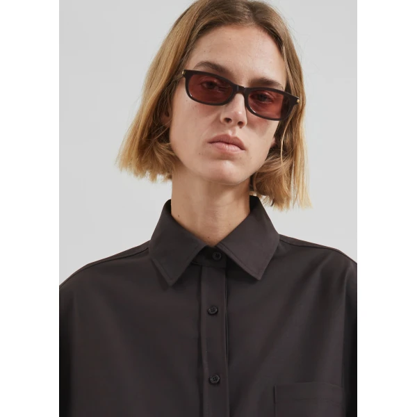 The Frankie Shop Georgia Wool Blend Shirt – Brown, view 8