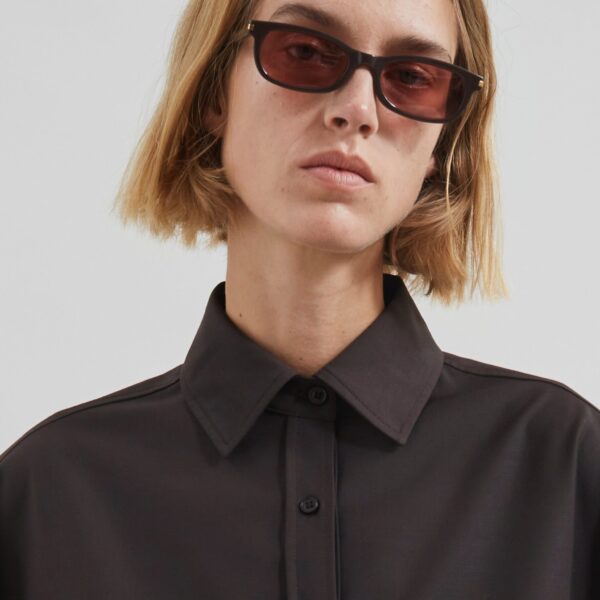The Frankie Shop Georgia Wool Blend Shirt - Brown - Oversized Minimalist Tops in Brown - Shop at Coveti
