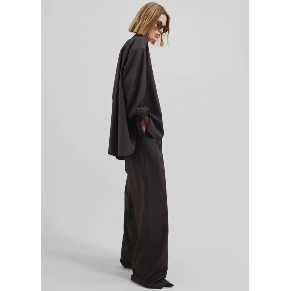 The Frankie Shop Georgia Wool Blend Shirt – Brown, view 9