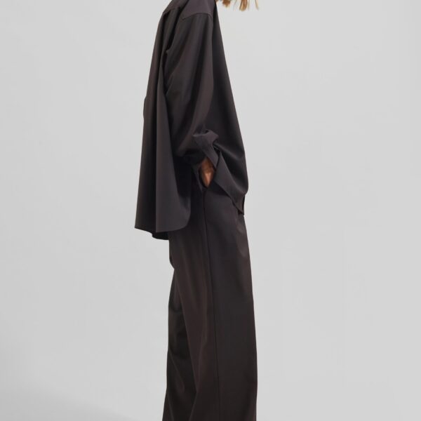 The Frankie Shop Georgia Wool Blend Shirt - Brown - Oversized Minimalist Tops in Brown - Shop at Coveti