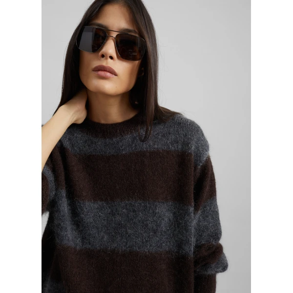 The Frankie Shop Gimel Mohair Sweater – Grey/Brown Stripe, view 3