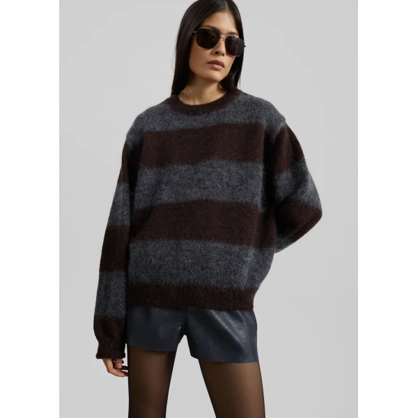 The Frankie Shop Gimel Mohair Sweater – Grey/Brown Stripe, view 4