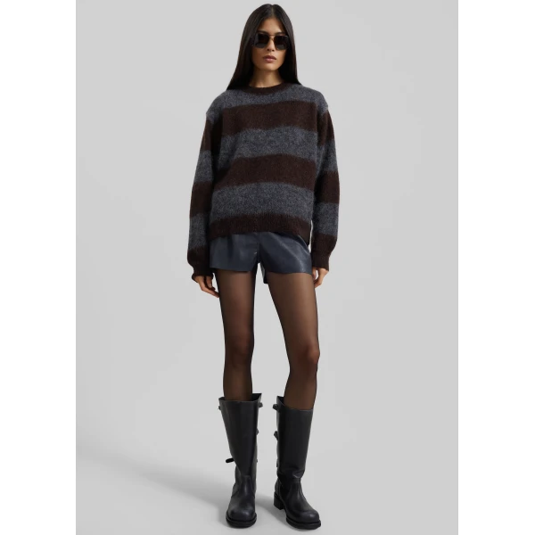 The Frankie Shop Gimel Mohair Sweater – Grey/Brown Stripe, view 5