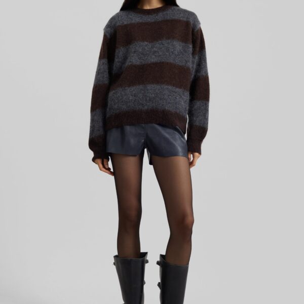 The Frankie Shop Gimel Mohair Sweater - Grey/Brown Stripe - Oversized Minimalist Knitwear in Brown - Shop at Coveti
