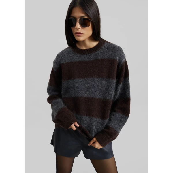 The Frankie Shop Gimel Mohair Sweater – Grey/Brown Stripe, view 6