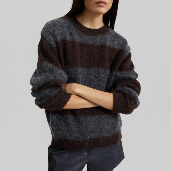 The Frankie Shop Gimel Mohair Sweater - Grey/Brown Stripe - Oversized Minimalist Knitwear in Brown - Shop at Coveti