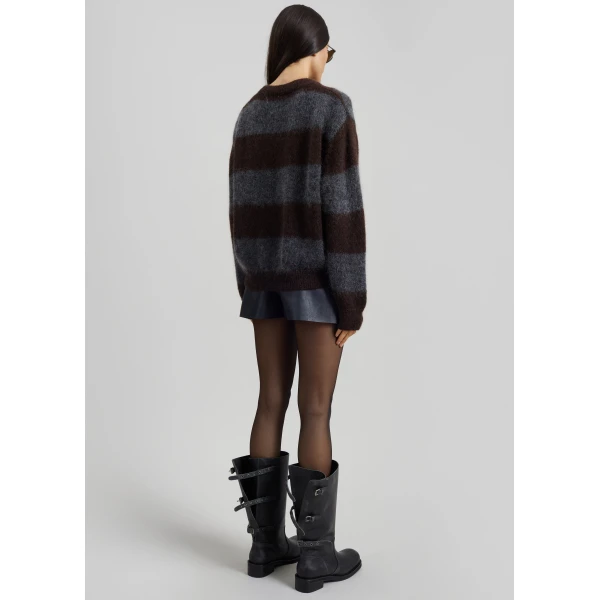 The Frankie Shop Gimel Mohair Sweater – Grey/Brown Stripe, view 9