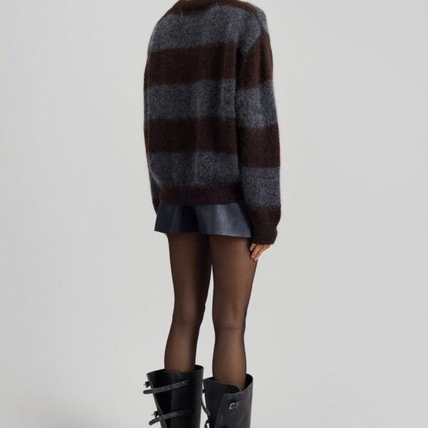 The Frankie Shop Gimel Mohair Sweater - Grey/Brown Stripe - Oversized Minimalist Knitwear in Brown - Shop at Coveti