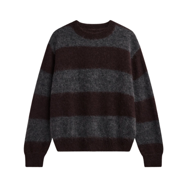 The Frankie Shop Gimel Mohair Sweater - Grey/Brown Stripe - Oversized Minimalist Knitwear in Brown - Shop at Coveti