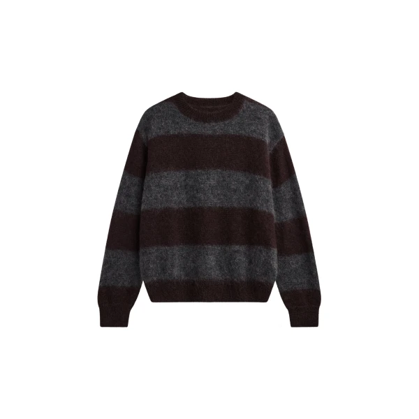 The Frankie Shop Gimel Mohair Sweater - Grey/Brown Stripe - Oversized Minimalist Knitwear in Brown - Shop at Coveti