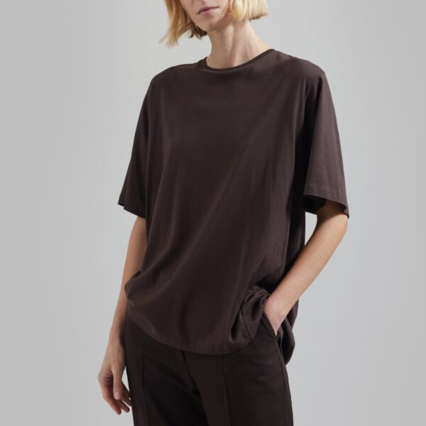 The Frankie Shop Harper Soft Organic T-Shirt - Brown - Oversized Minimalist Tops in Brown - Shop at Coveti