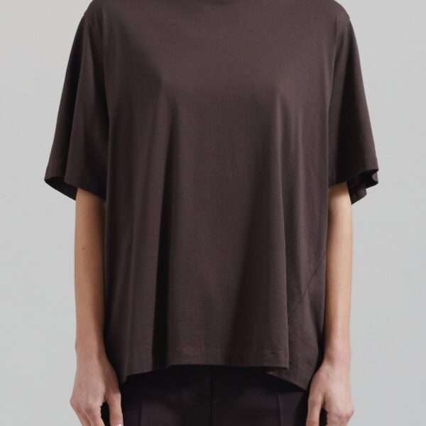 The Frankie Shop Harper Soft Organic T-Shirt - Brown - Oversized Minimalist Tops in Brown - Shop at Coveti