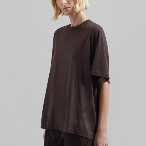 The Frankie Shop Harper Soft Organic T-Shirt - Brown - Oversized Minimalist Tops in Brown - Shop at Coveti