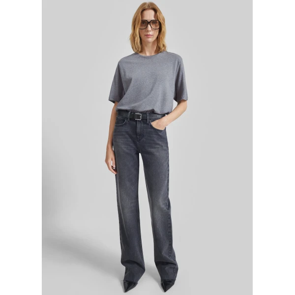 The Frankie Shop Harper Soft Organic T-Shirt – Dark Grey Melange Top, view 3