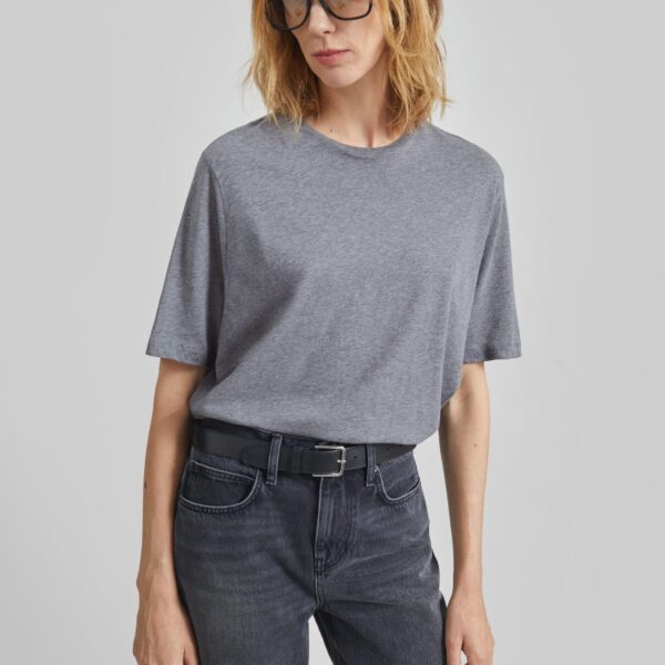 The Frankie Shop Harper Soft Organic T-Shirt - Dark Grey Melange - Oversized Minimalist Tops in Grey - Shop at Coveti