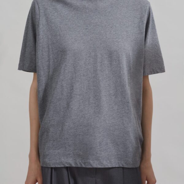 The Frankie Shop Harper Soft Organic T-Shirt - Dark Grey Melange - Oversized Minimalist Tops in Grey - Shop at Coveti