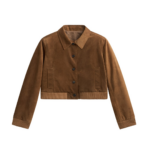 The Frankie Shop Hartford Suede Short Jacket - Dark Camel - Oversized Minimalist Jackets in Brown - Shop at Coveti