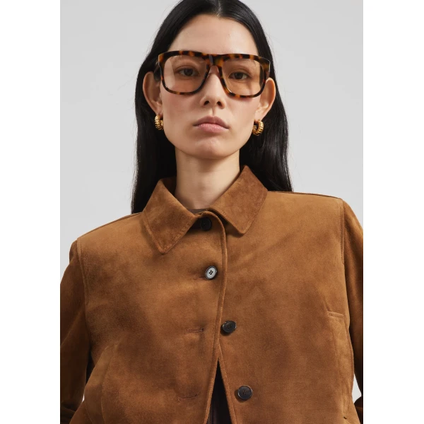 The Frankie Shop Hartford Suede Short Jacket – Dark Camel, view 6