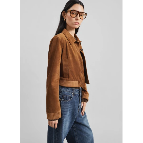 The Frankie Shop Hartford Suede Short Jacket – Dark Camel, view 7