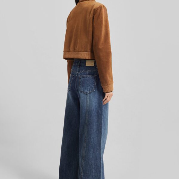 The Frankie Shop Hartford Suede Short Jacket - Dark Camel - Oversized Minimalist Jackets in Brown - Shop at Coveti