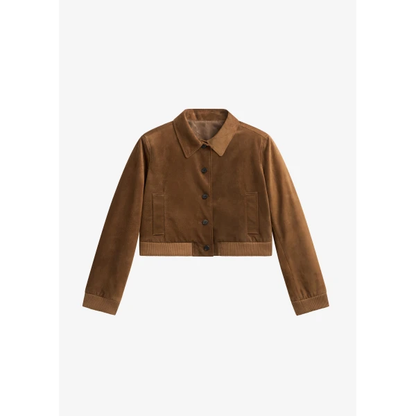 The Frankie Shop Hartford Suede Short Jacket – Dark Camel, view 9