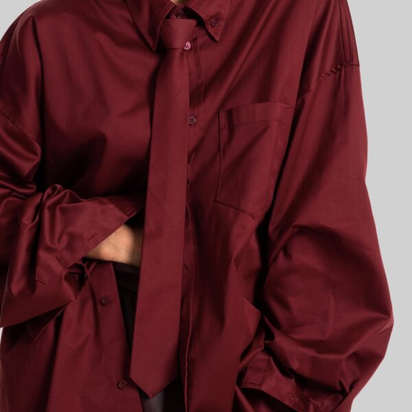 The Frankie Shop Havelock Oversized Neck-Tie Shirt - Dark Red - Oversized Minimalist Tops in Red - Shop at Coveti