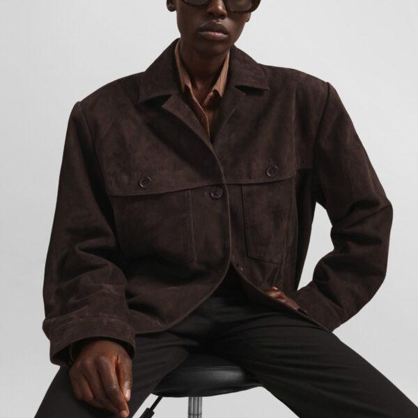 The Frankie Shop Hester Faux Suede Jacket - Brown - Oversized Minimalist Jackets in Brown - Shop at Coveti