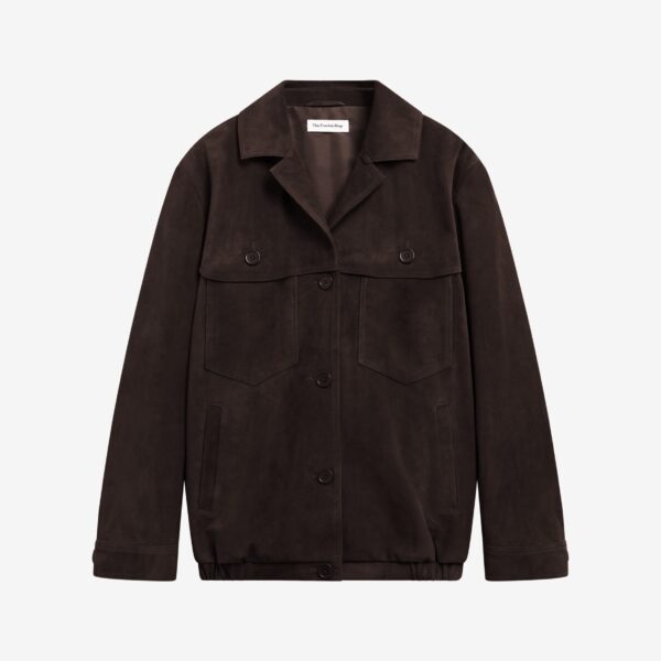 The Frankie Shop Hester Faux Suede Jacket - Brown - Oversized Minimalist Jackets in Brown - Shop at Coveti