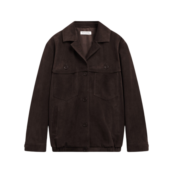 The Frankie Shop Hester Faux Suede Jacket - Brown - Oversized Minimalist Jackets in Brown - Shop at Coveti