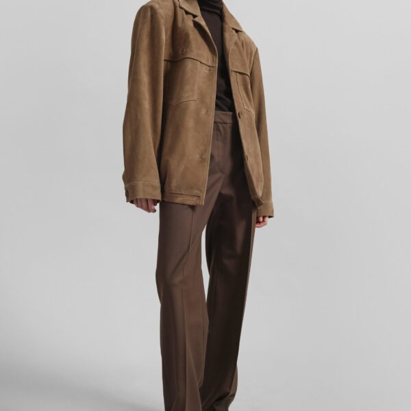 The Frankie Shop Hester Faux Suede Jacket - Camel - Oversized Minimalist Jackets in Brown - Shop at Coveti