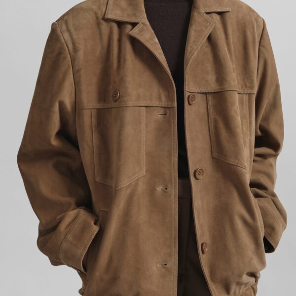 The Frankie Shop Hester Faux Suede Jacket - Camel - Oversized Minimalist Jackets in Brown - Shop at Coveti