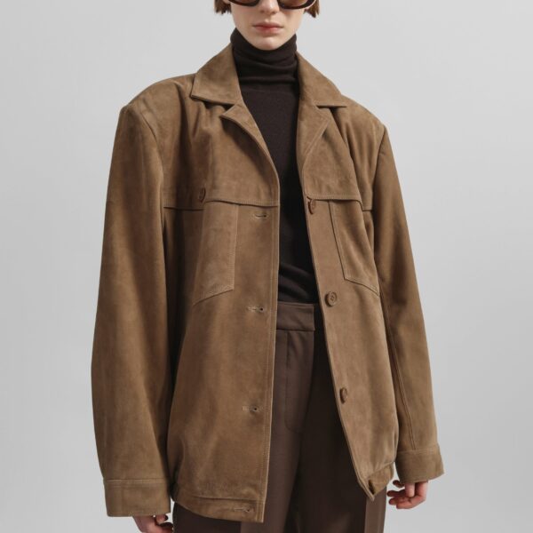 The Frankie Shop Hester Faux Suede Jacket - Camel - Oversized Minimalist Jackets in Brown - Shop at Coveti