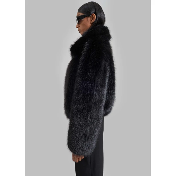 The Frankie Shop Hope Faux Fur Jacket – Black, view 3