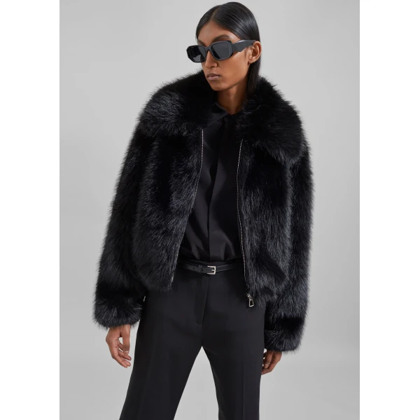 The Frankie Shop Hope Faux Fur Jacket – Black, view 4