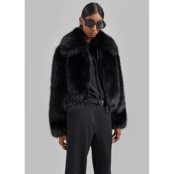 The Frankie Shop Hope Faux Fur Jacket – Black, view 6
