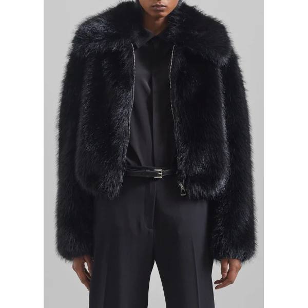 The Frankie Shop Hope Faux Fur Jacket – Black, view 7
