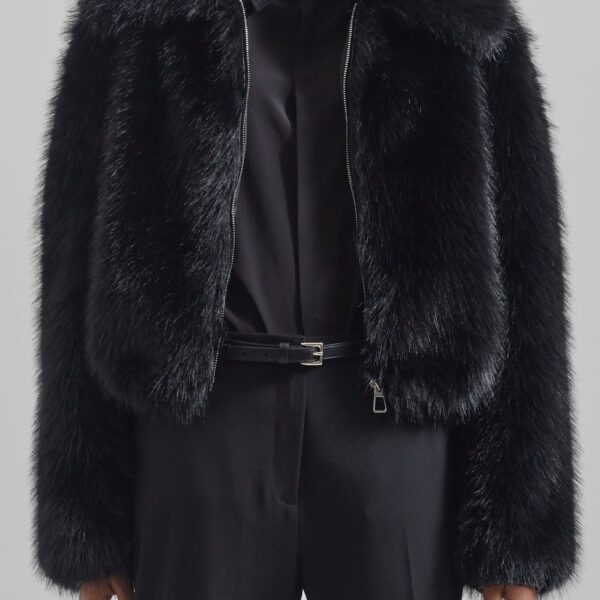The Frankie Shop Hope Faux Fur Jacket - Black - Oversized Minimalist Jackets in Black - Shop at Coveti