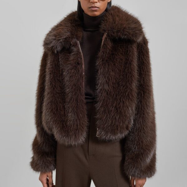 The Frankie Shop Hope Faux Fur Jacket - Brown - Oversized Minimalist Jackets in Brown - Shop at Coveti