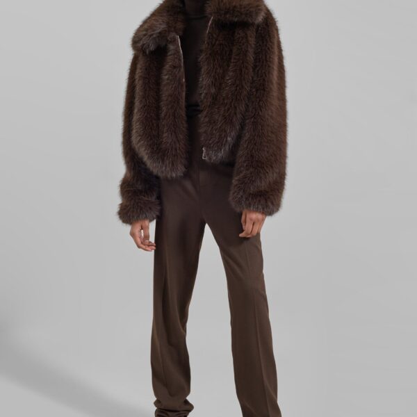 The Frankie Shop Hope Faux Fur Jacket - Brown - Oversized Minimalist Jackets in Brown - Shop at Coveti