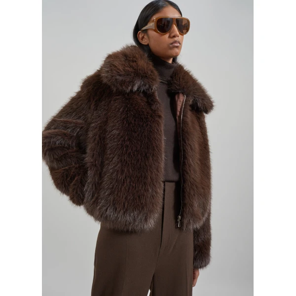 The Frankie Shop Hope Faux Fur Jacket – Brown, view 7