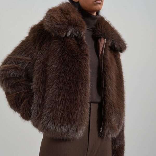 The Frankie Shop Hope Faux Fur Jacket - Brown - Oversized Minimalist Jackets in Brown - Shop at Coveti