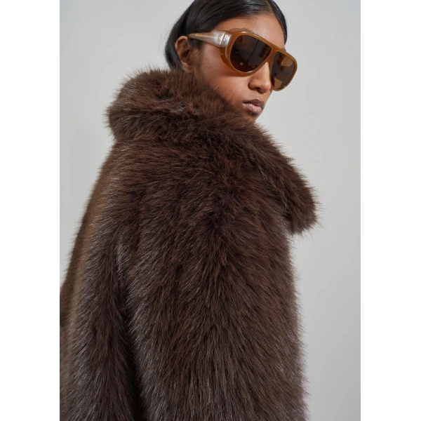 The Frankie Shop Hope Faux Fur Jacket – Brown, view 8