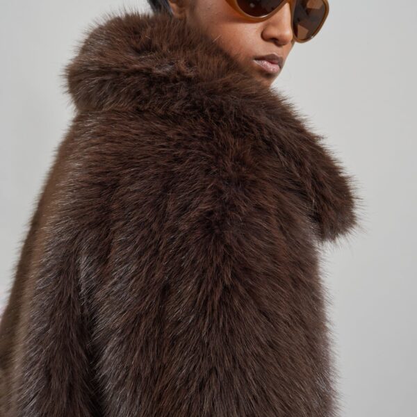 The Frankie Shop Hope Faux Fur Jacket - Brown - Oversized Minimalist Jackets in Brown - Shop at Coveti