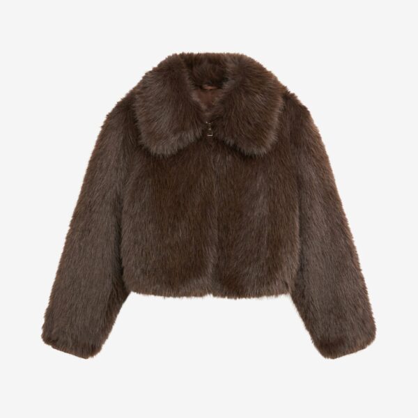 The Frankie Shop Hope Faux Fur Jacket - Brown - Oversized Minimalist Jackets in Brown - Shop at Coveti