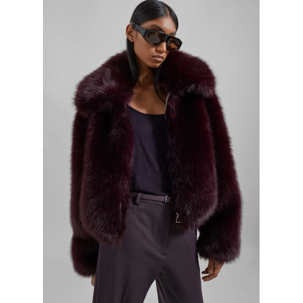 The Frankie Shop Hope Faux Fur Jacket – Dark Plum, view 3
