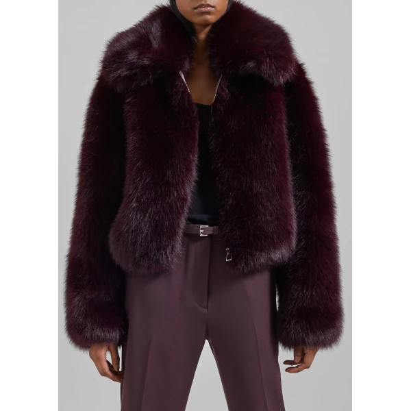 The Frankie Shop Hope Faux Fur Jacket – Dark Plum, view 4